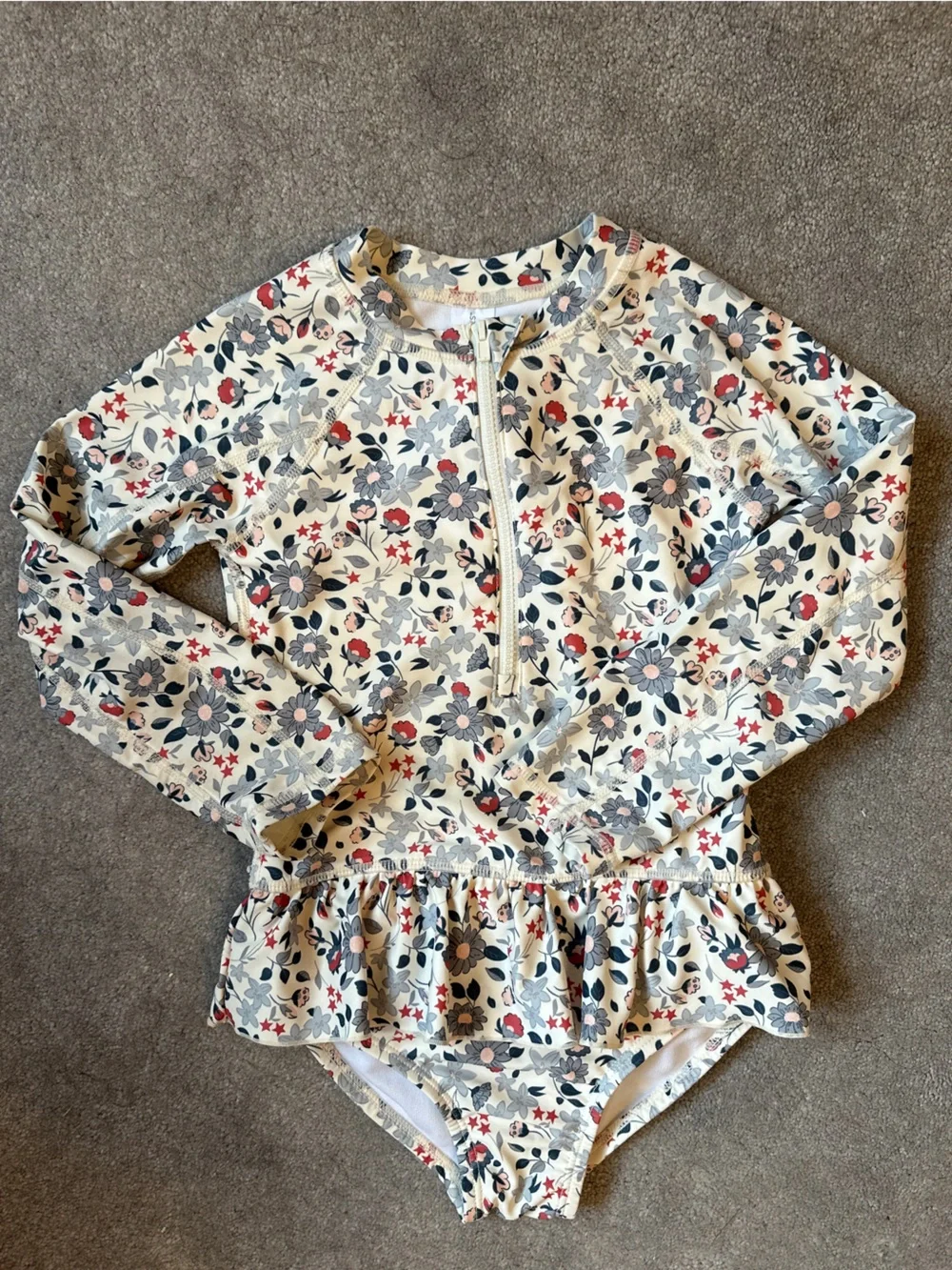 Girls Long-Sleeve Floral One-Piece Swimsuits